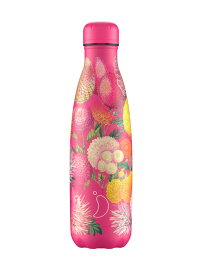 Floral pink pompoms -juomapullo 500 ml