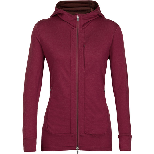 Icebreaker W Quantum Iii Ls Zip Hood - Cherry/espresso - Naiset - S - Partioaitta