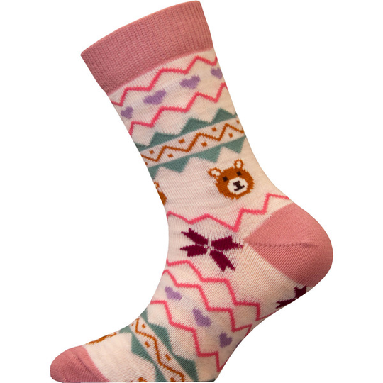 Sukkamestarit Merinovillasukat Kids - Fairisle Sydän Karhu Vaalpun - Unisex - 31-33 - Partioaitta